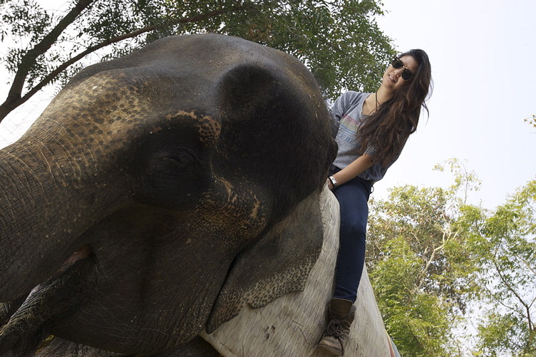 Tochter auf Elefant